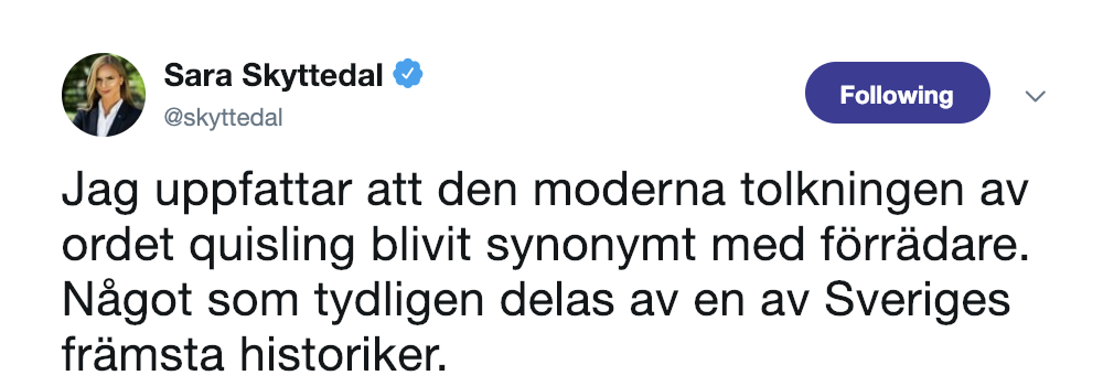Sara Skyttedals förklarande tweet. Sara Skyttedals förklarande tweet.